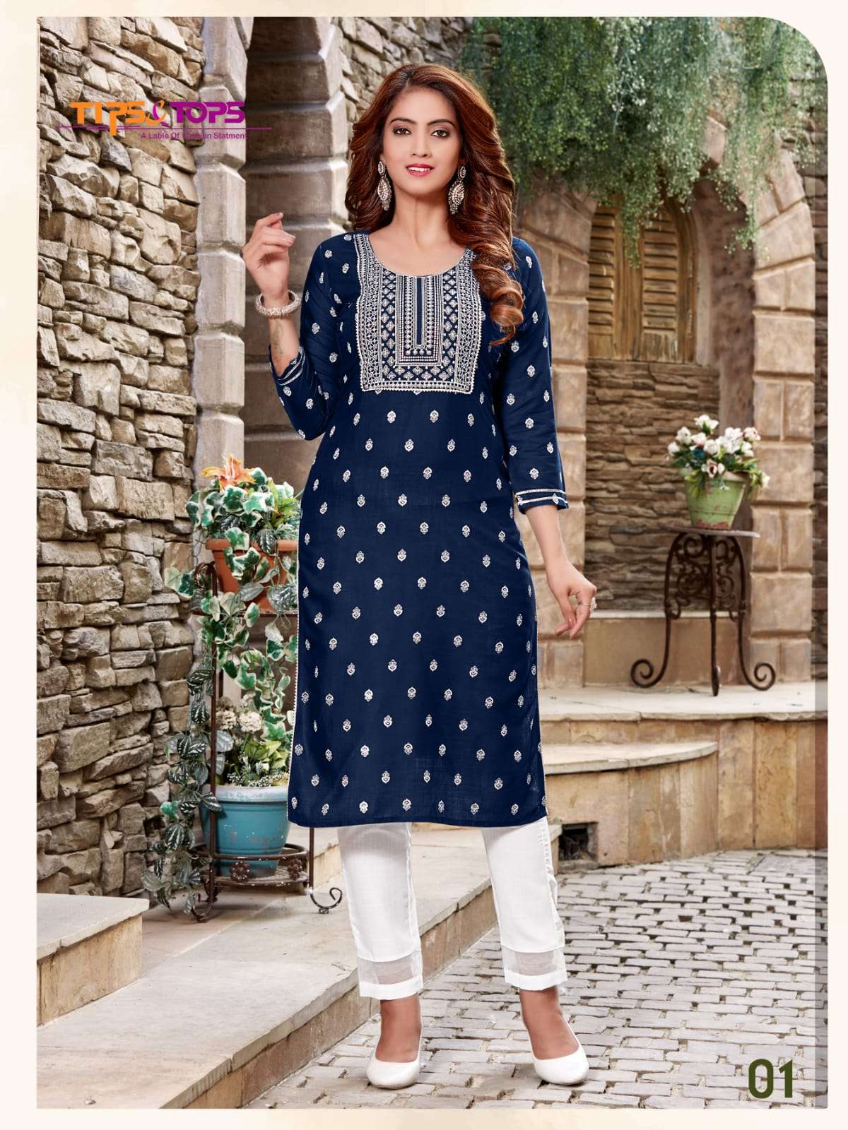 Tips & Tops-Satrangi-Rayon-Slub-Printed-Embroidery-Work-Kurti-Cotton-Lace-Work-Pant-01